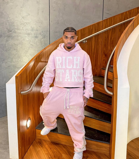 LIGHT PINK “RICH STARS” Distressed Oversized Flared Sets®️