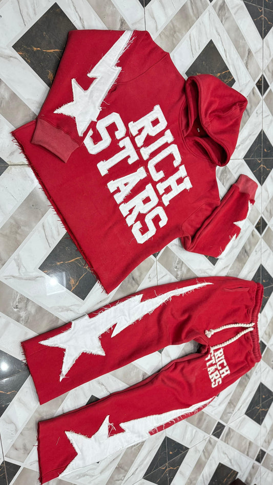 RED “RICH STARS” Distressed Oversized Flared Sets®️